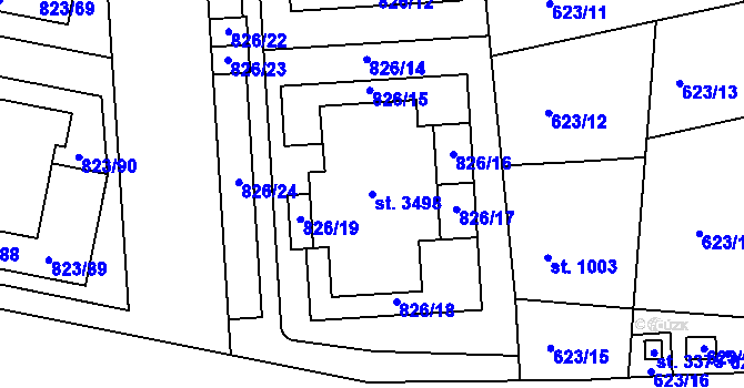 Parcela st. 3498 v KÚ Lysá nad Labem, Katastrální mapa