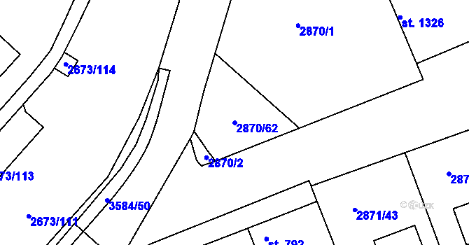 Parcela st. 2870/62 v KÚ Lysá nad Labem, Katastrální mapa