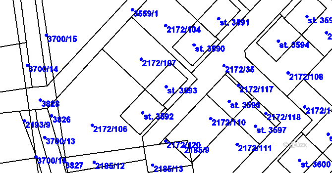 Parcela st. 3593 v KÚ Lysá nad Labem, Katastrální mapa
