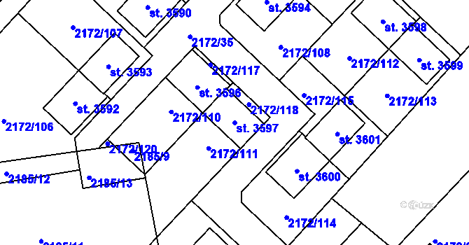 Parcela st. 3597 v KÚ Lysá nad Labem, Katastrální mapa