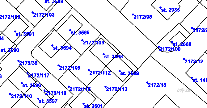 Parcela st. 3598 v KÚ Lysá nad Labem, Katastrální mapa