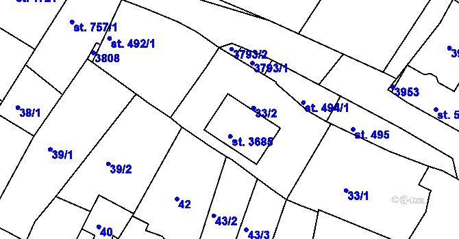Parcela st. 33/2 v KÚ Lysá nad Labem, Katastrální mapa