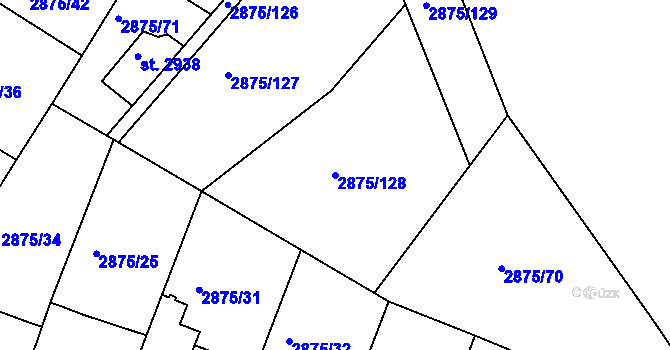 Parcela st. 2875/128 v KÚ Lysá nad Labem, Katastrální mapa