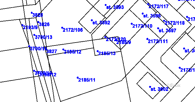 Parcela st. 2185/13 v KÚ Lysá nad Labem, Katastrální mapa
