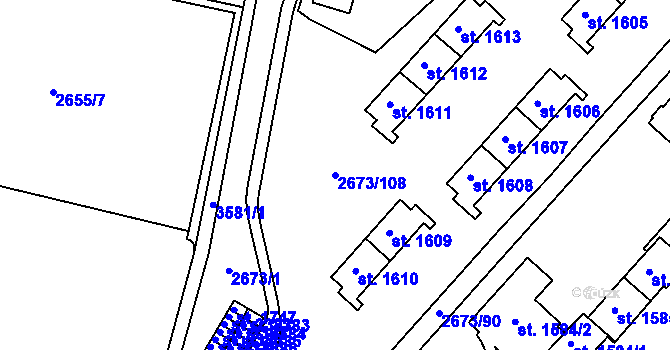Parcela st. 2673/108 v KÚ Lysá nad Labem, Katastrální mapa