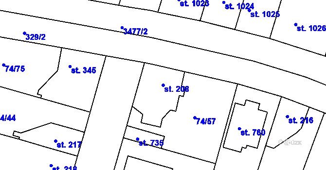 Parcela st. 208 v KÚ Litol, Katastrální mapa