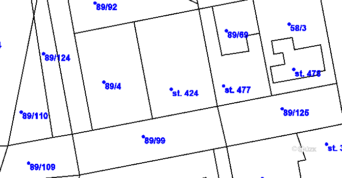 Parcela st. 424 v KÚ Litol, Katastrální mapa