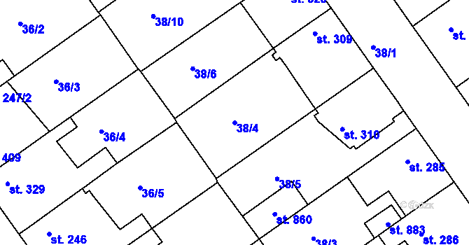 Parcela st. 38/4 v KÚ Litol, Katastrální mapa