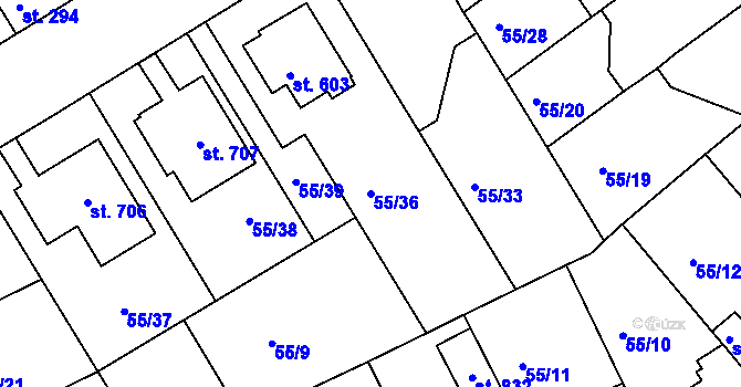 Parcela st. 55/36 v KÚ Litol, Katastrální mapa