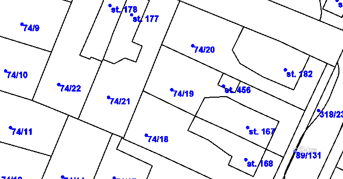 Parcela st. 74/19 v KÚ Litol, Katastrální mapa