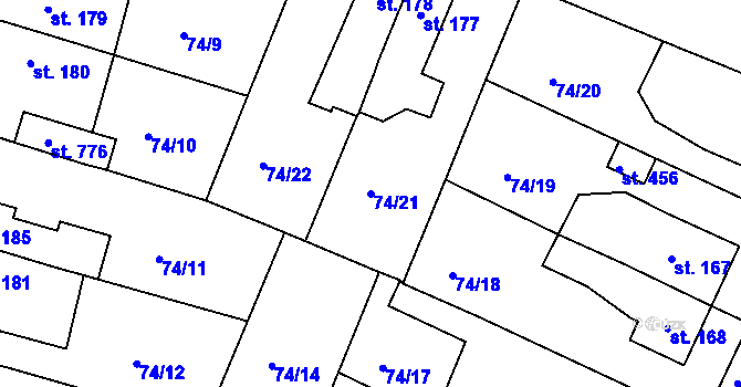 Parcela st. 74/21 v KÚ Litol, Katastrální mapa