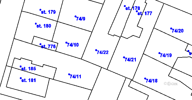 Parcela st. 74/22 v KÚ Litol, Katastrální mapa