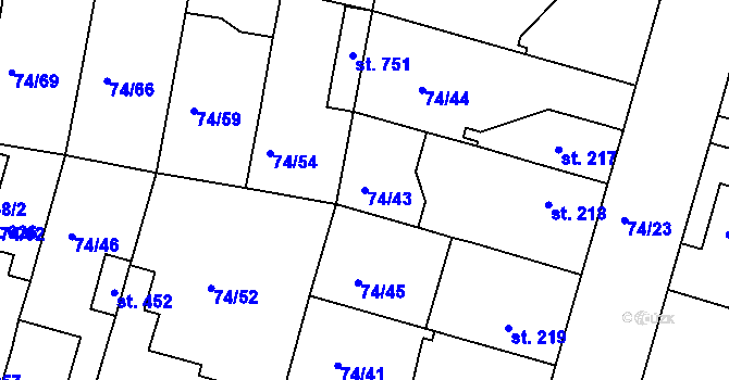 Parcela st. 74/43 v KÚ Litol, Katastrální mapa