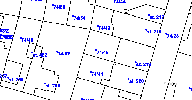 Parcela st. 74/45 v KÚ Litol, Katastrální mapa
