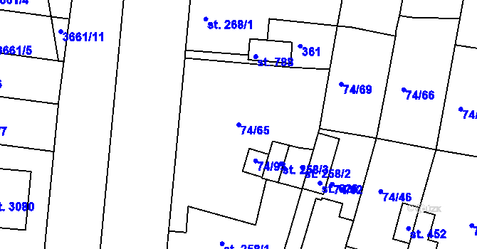 Parcela st. 74/65 v KÚ Litol, Katastrální mapa