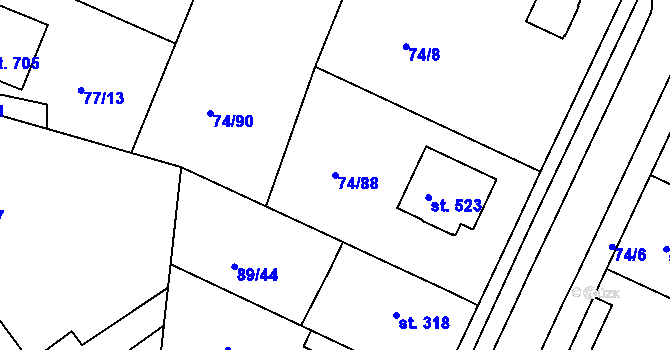 Parcela st. 74/88 v KÚ Litol, Katastrální mapa