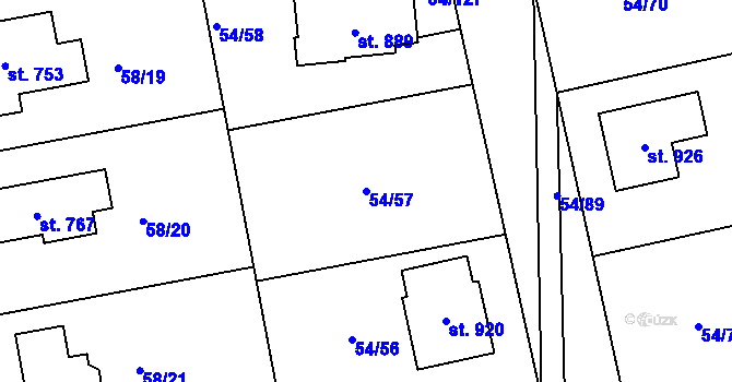 Parcela st. 54/57 v KÚ Litol, Katastrální mapa