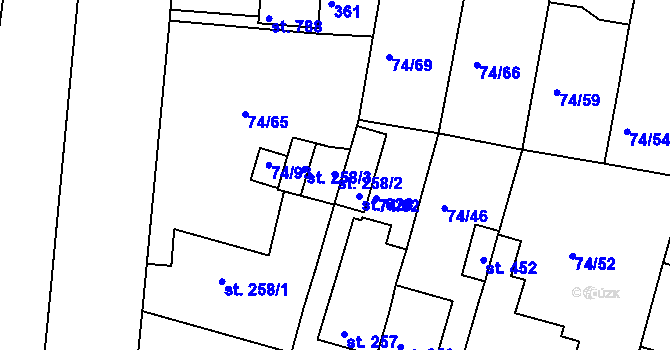 Parcela st. 258/2 v KÚ Litol, Katastrální mapa