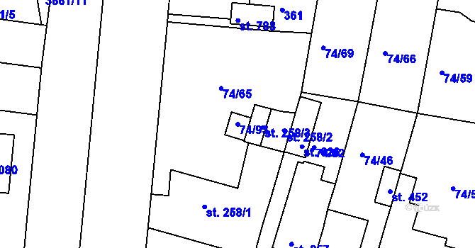 Parcela st. 74/93 v KÚ Litol, Katastrální mapa