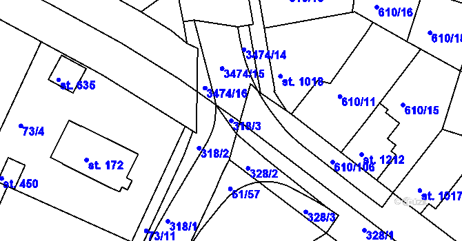 Parcela st. 318/3 v KÚ Litol, Katastrální mapa