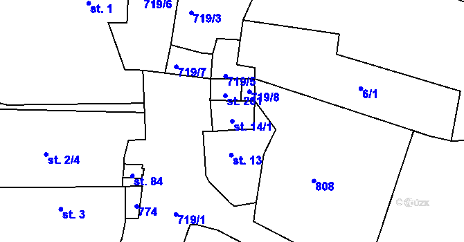 Parcela st. 14/1 v KÚ Lysec, Katastrální mapa