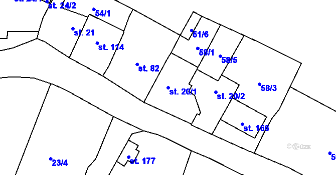 Parcela st. 20/1 v KÚ Lysec, Katastrální mapa