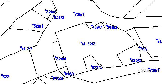 Parcela st. 32/2 v KÚ Lysec, Katastrální mapa