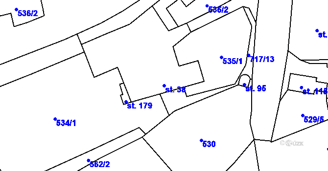 Parcela st. 38 v KÚ Lysec, Katastrální mapa