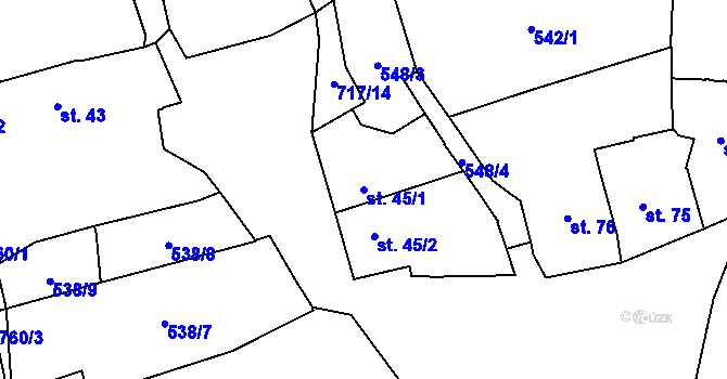 Parcela st. 45/1 v KÚ Lysec, Katastrální mapa