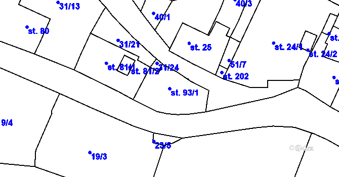Parcela st. 93/1 v KÚ Lysec, Katastrální mapa
