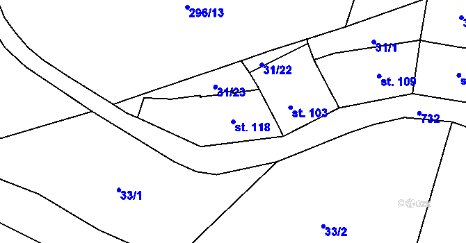 Parcela st. 118 v KÚ Lysec, Katastrální mapa
