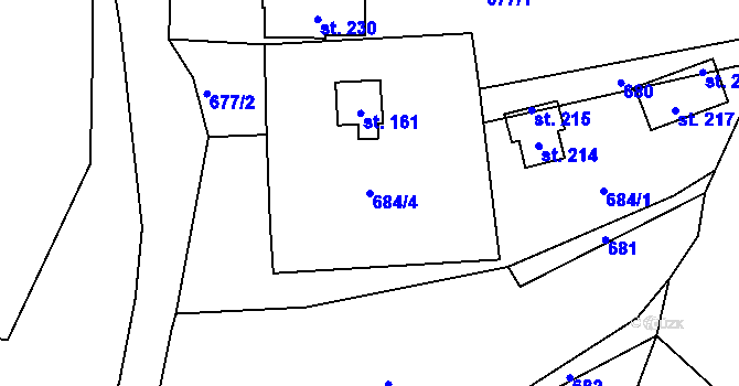 Parcela st. 684/4 v KÚ Lysec, Katastrální mapa