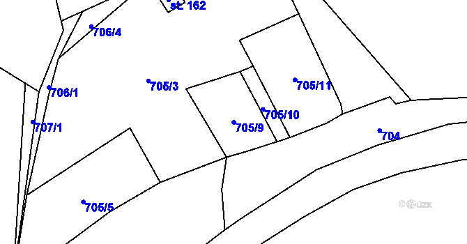 Parcela st. 705/9 v KÚ Lysec, Katastrální mapa