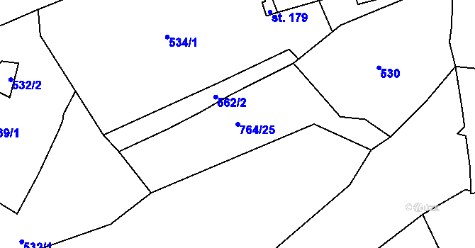 Parcela st. 764/25 v KÚ Lysec, Katastrální mapa