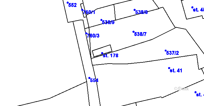 Parcela st. 178 v KÚ Lysec, Katastrální mapa
