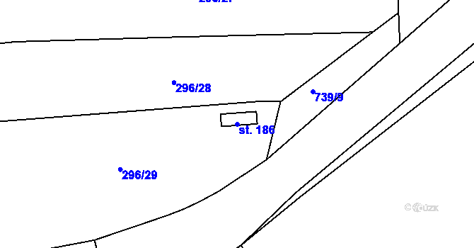 Parcela st. 186 v KÚ Lysec, Katastrální mapa