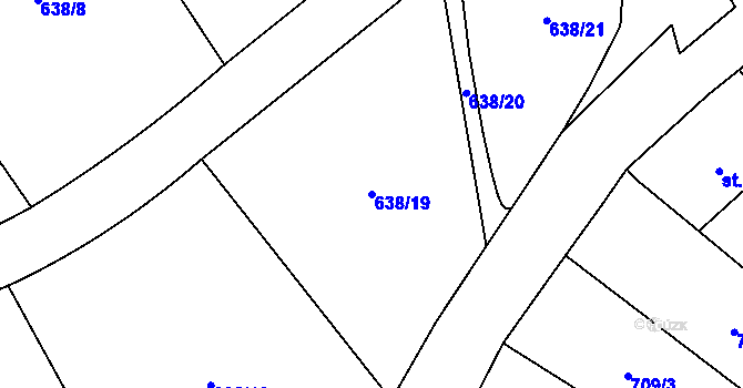 Parcela st. 638/19 v KÚ Lysec, Katastrální mapa