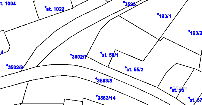 Parcela st. 55/1 v KÚ Lysice, Katastrální mapa