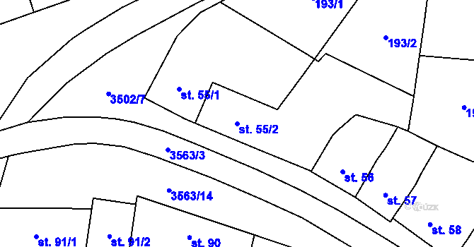 Parcela st. 55/2 v KÚ Lysice, Katastrální mapa