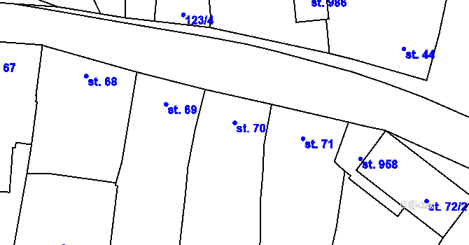 Parcela st. 70 v KÚ Lysice, Katastrální mapa