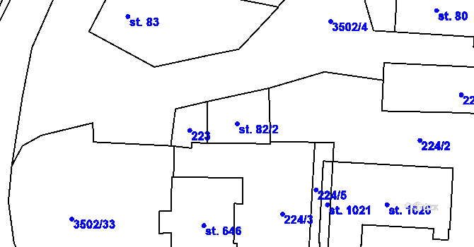 Parcela st. 82/2 v KÚ Lysice, Katastrální mapa