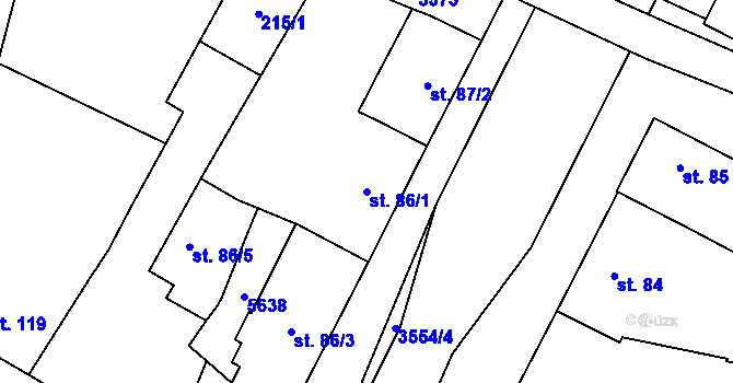 Parcela st. 86/1 v KÚ Lysice, Katastrální mapa