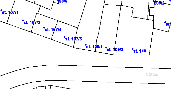 Parcela st. 109/1 v KÚ Lysice, Katastrální mapa