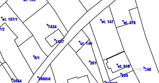 Parcela st. 146 v KÚ Lysice, Katastrální mapa
