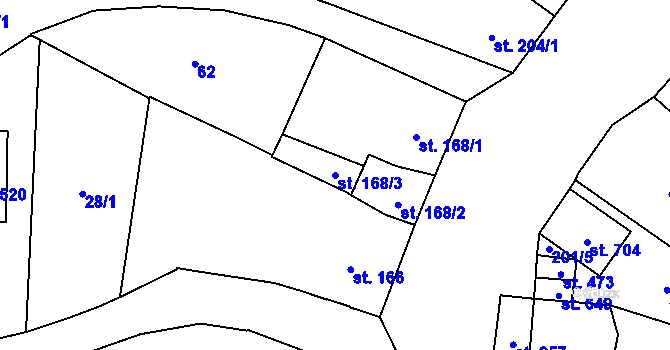 Parcela st. 168/3 v KÚ Lysice, Katastrální mapa