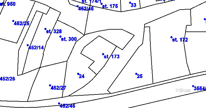 Parcela st. 173 v KÚ Lysice, Katastrální mapa