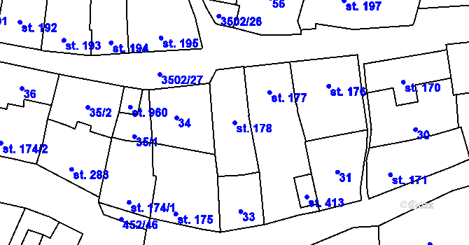 Parcela st. 178 v KÚ Lysice, Katastrální mapa