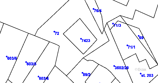 Parcela st. 202 v KÚ Lysice, Katastrální mapa