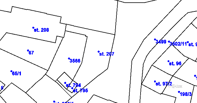 Parcela st. 207 v KÚ Lysice, Katastrální mapa