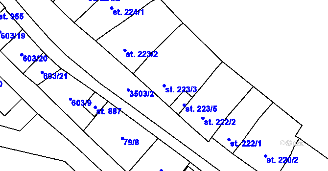 Parcela st. 223/3 v KÚ Lysice, Katastrální mapa